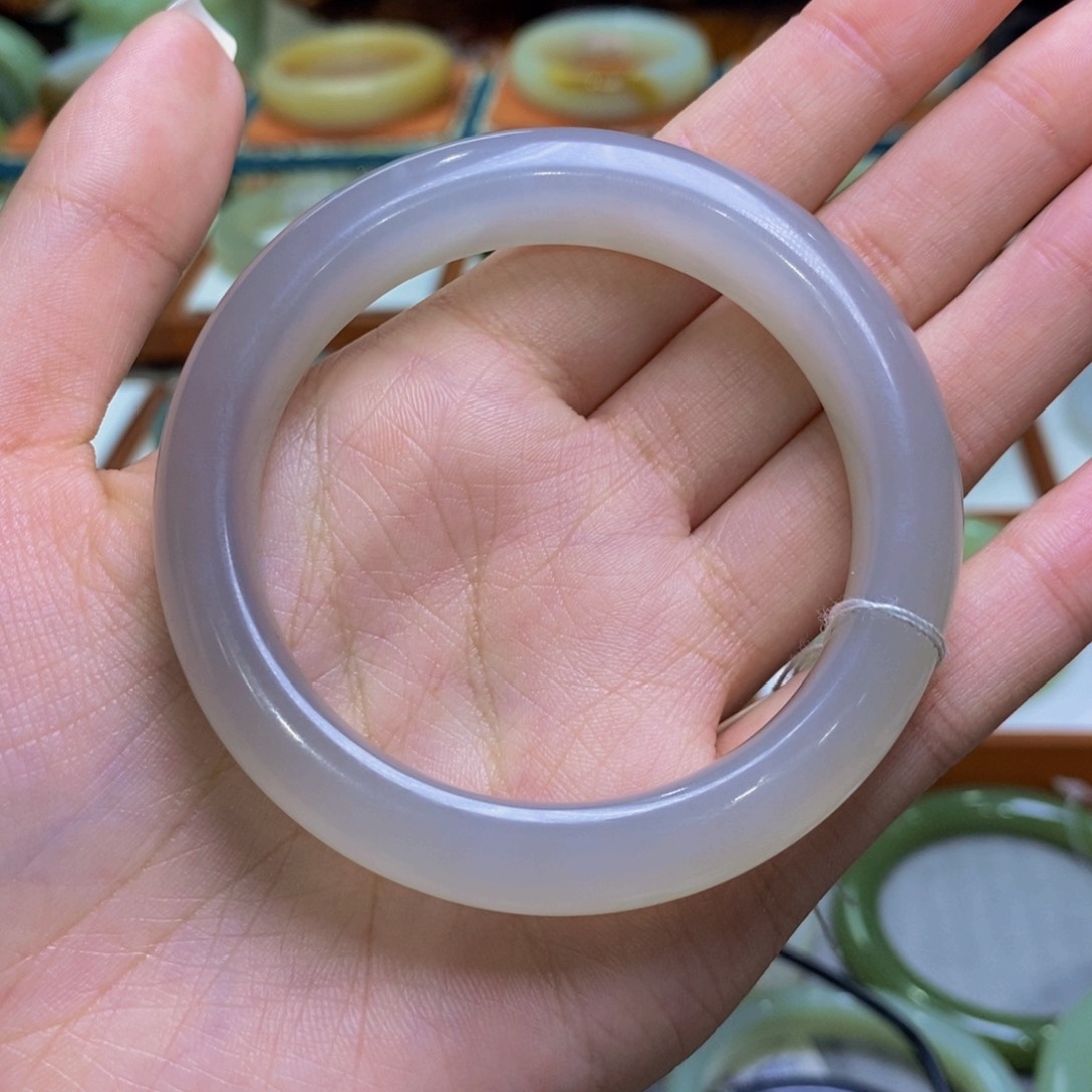 和田玉未镶嵌手镯麦*青海高冰浅烟紫54/55