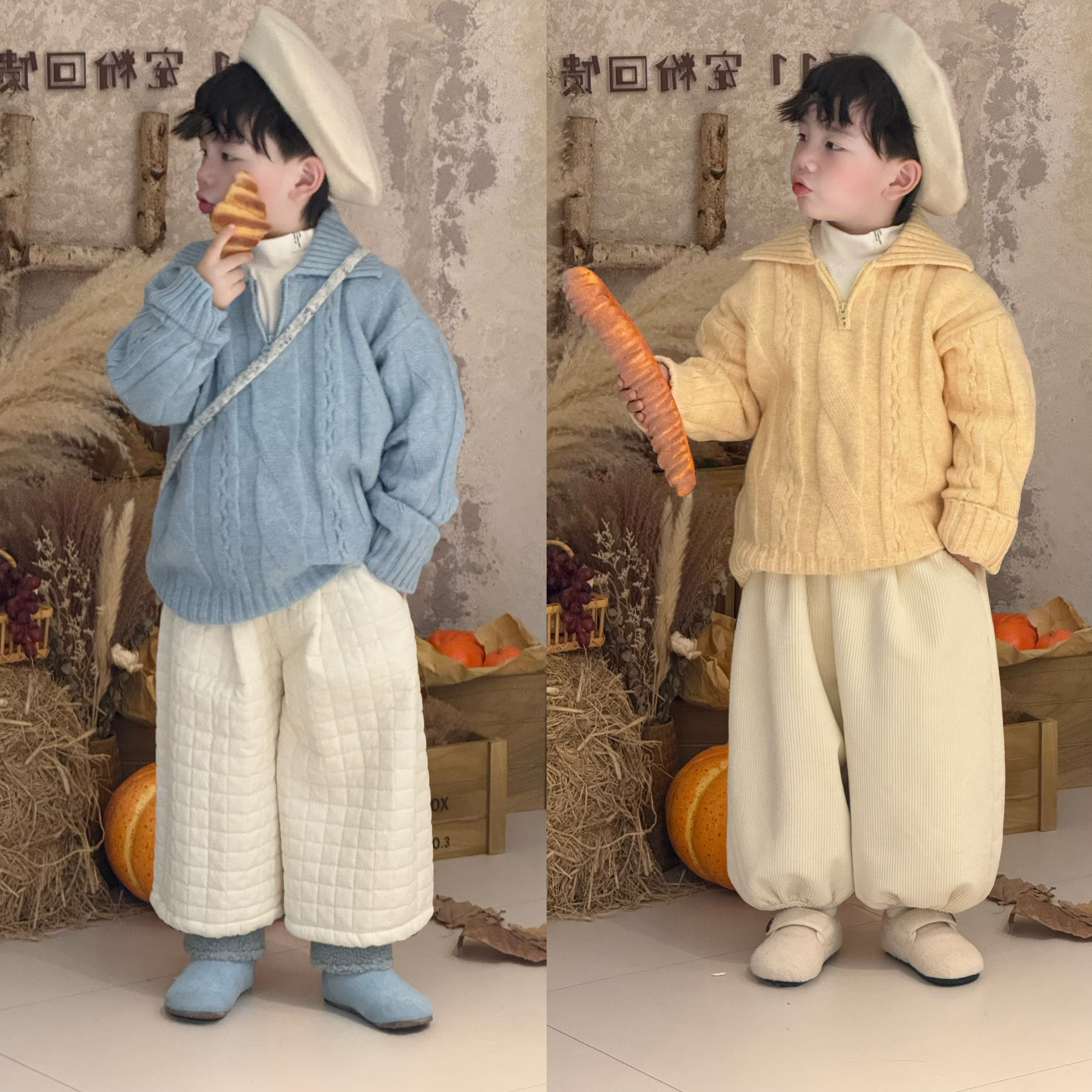 【在仓】K.baby 【冬日•松弛】翻领两色毛衣冬季新款儿童韩版休闲9355