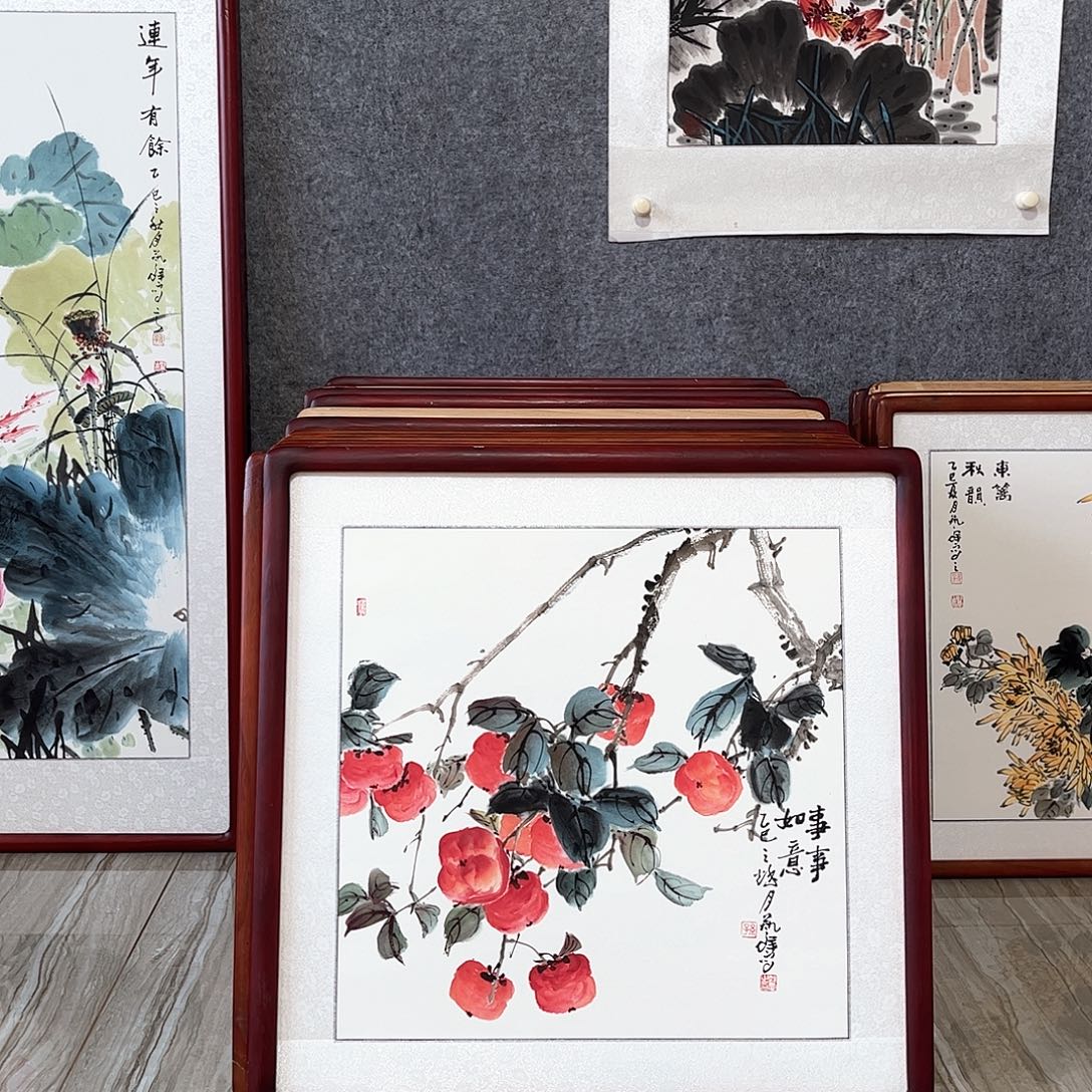 国画书画作品带框63×63