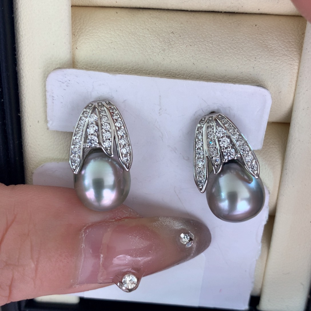 海水珍珠耳饰银S925镶嵌