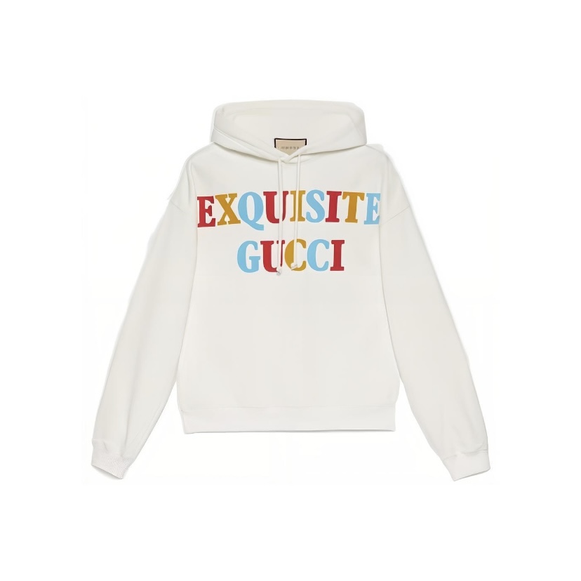 全新未使用 GUCCI/古驰 古驰字母人物印花连帽长袖卫衣米白色