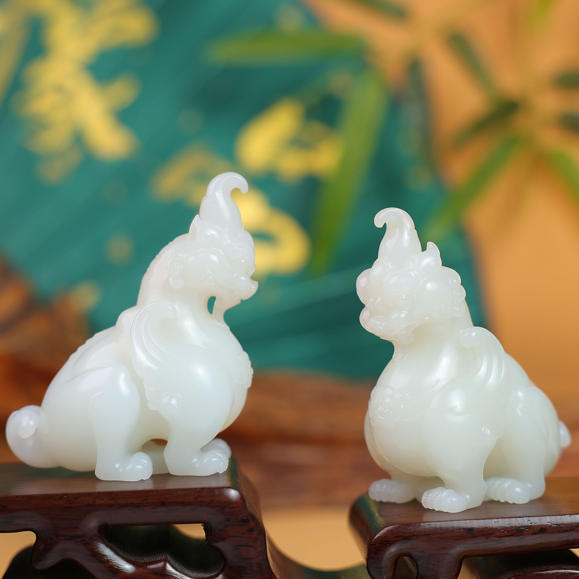 【豫人豫品】天然和田玉羊脂白玉谛听一对e100