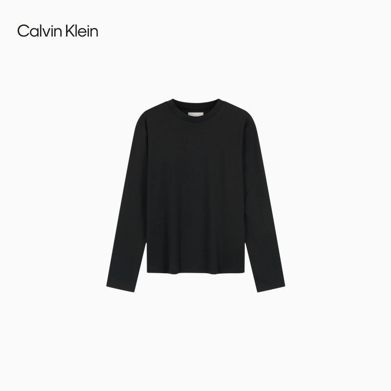 CK Jeans25秋季新款女士纯棉老花刺绣休闲宽松打底长袖T恤