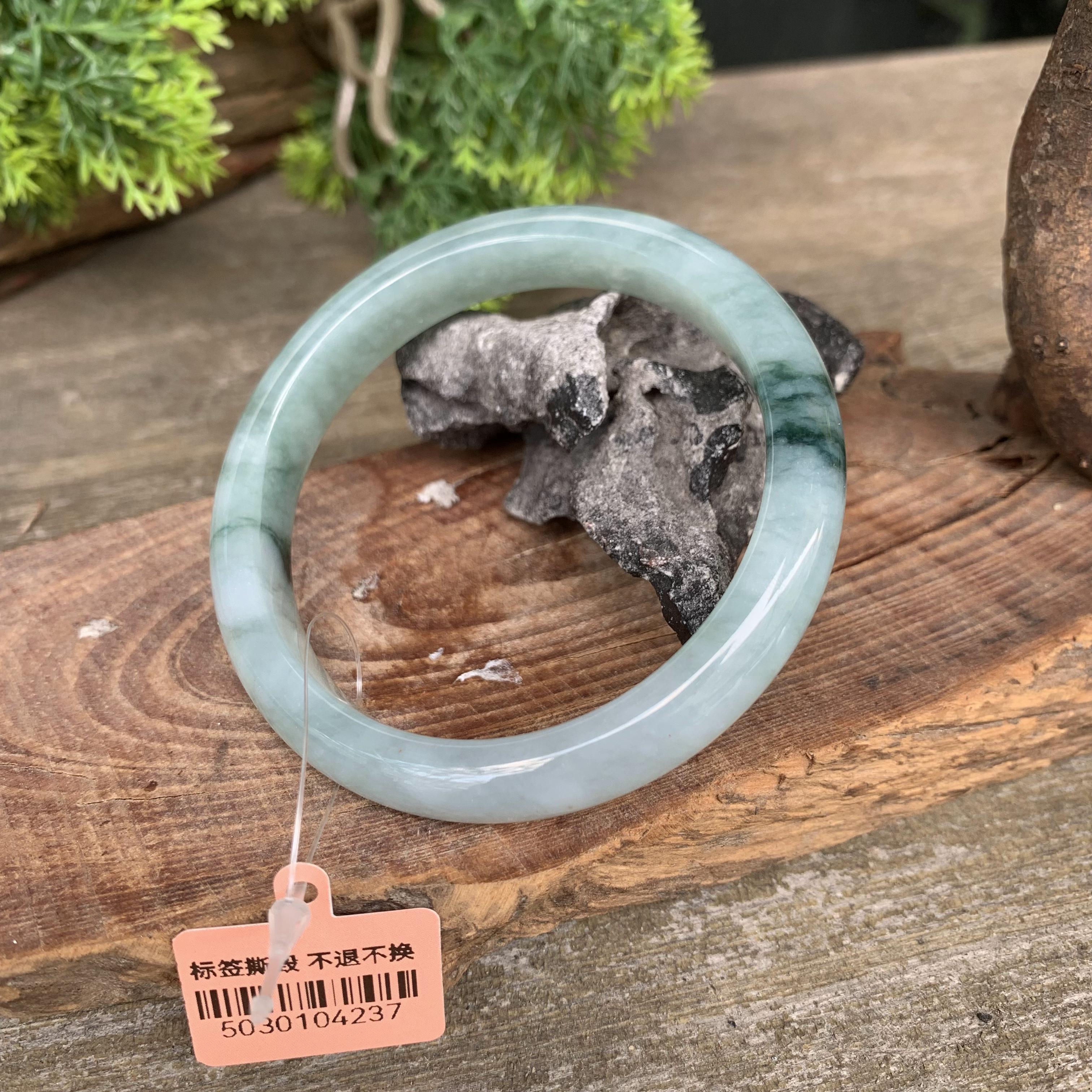 天然飘花翡翠手镯56翡翠飘绿平安镯美人镯4237翡翠天然手镯玉镯