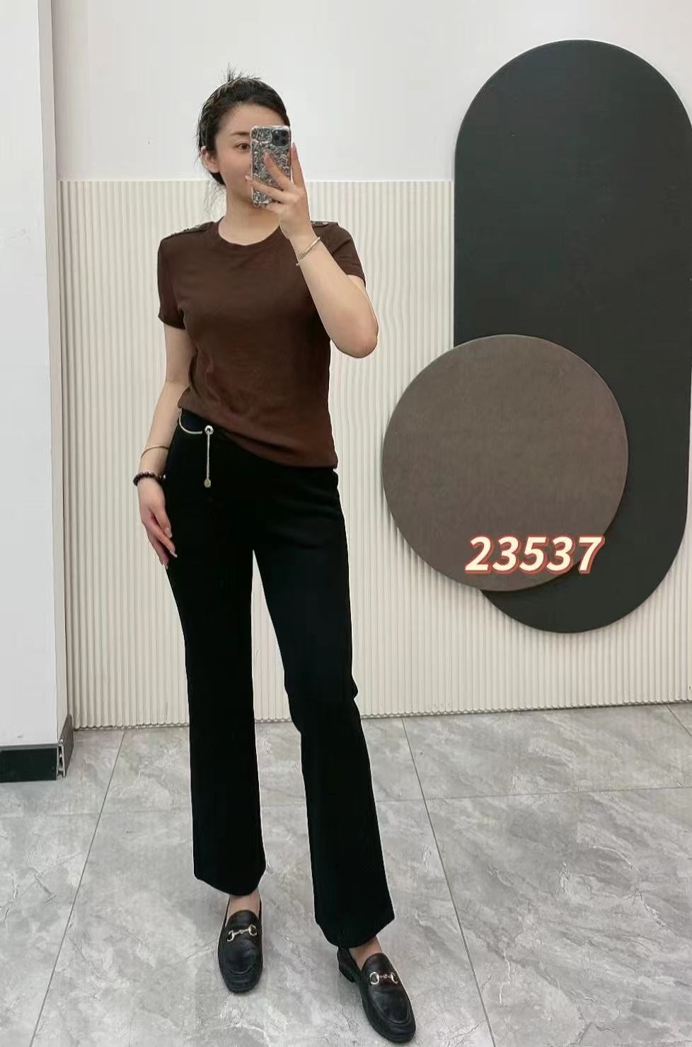 面料垂顺高腰微喇裤23537