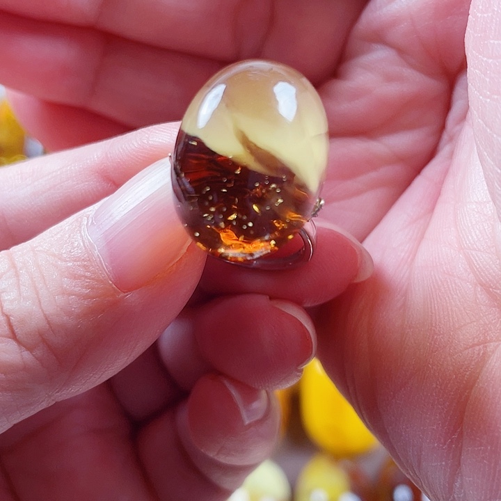 去***6琥珀银S925镶嵌裸石戒指