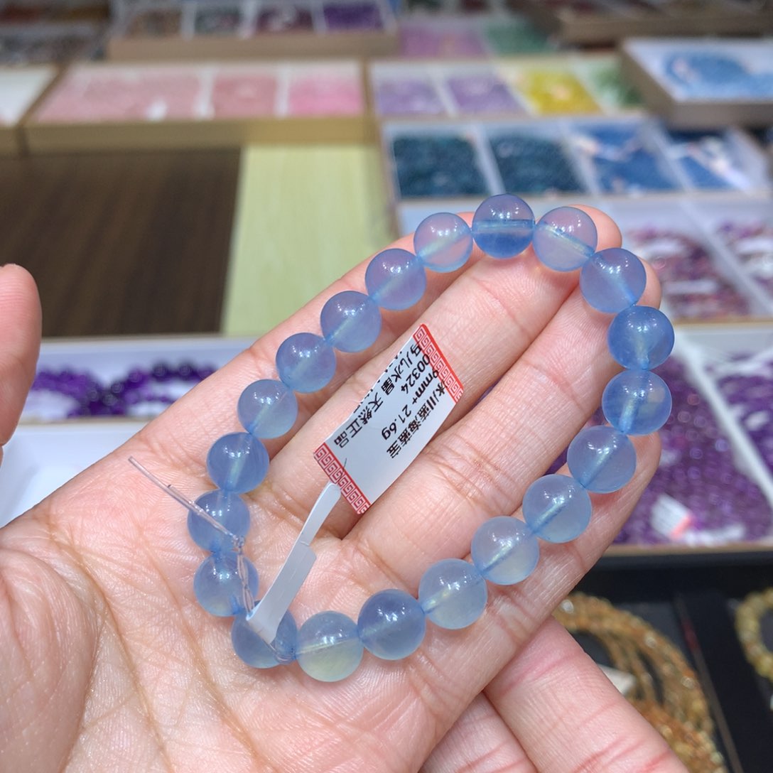 海蓝宝石手链未镶嵌冰川蓝海蓝宝石9mm+