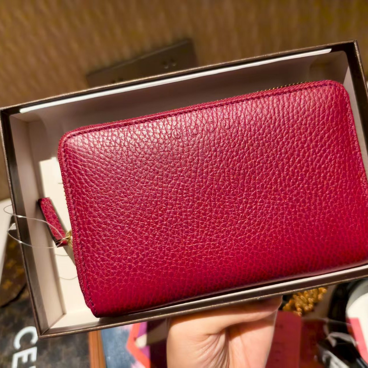 95新 GUCCI/古驰 包展专属 古驰红色荔枝纹钱包