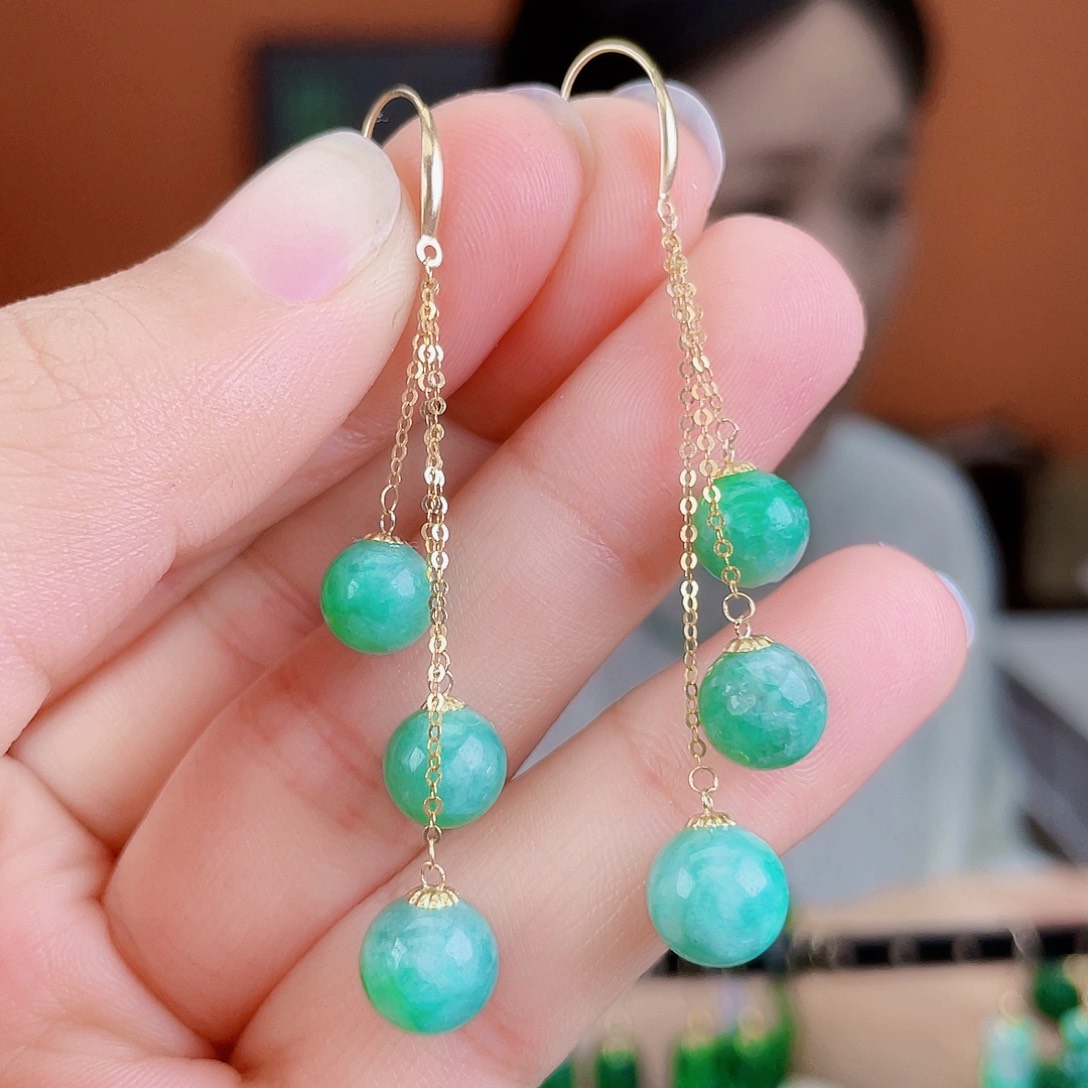 翡翠18K金镶嵌耳饰