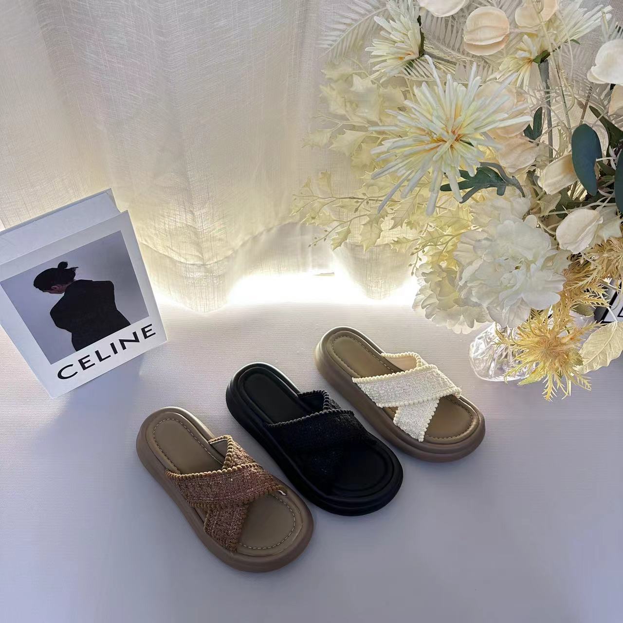 2025夏季新款波西米亚风交叉绑带厚底软底休闲百搭外穿防滑女拖鞋