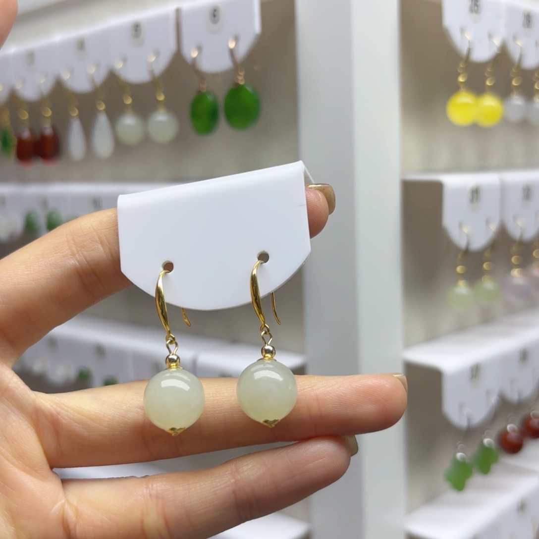 银S925镶嵌和田玉耳饰