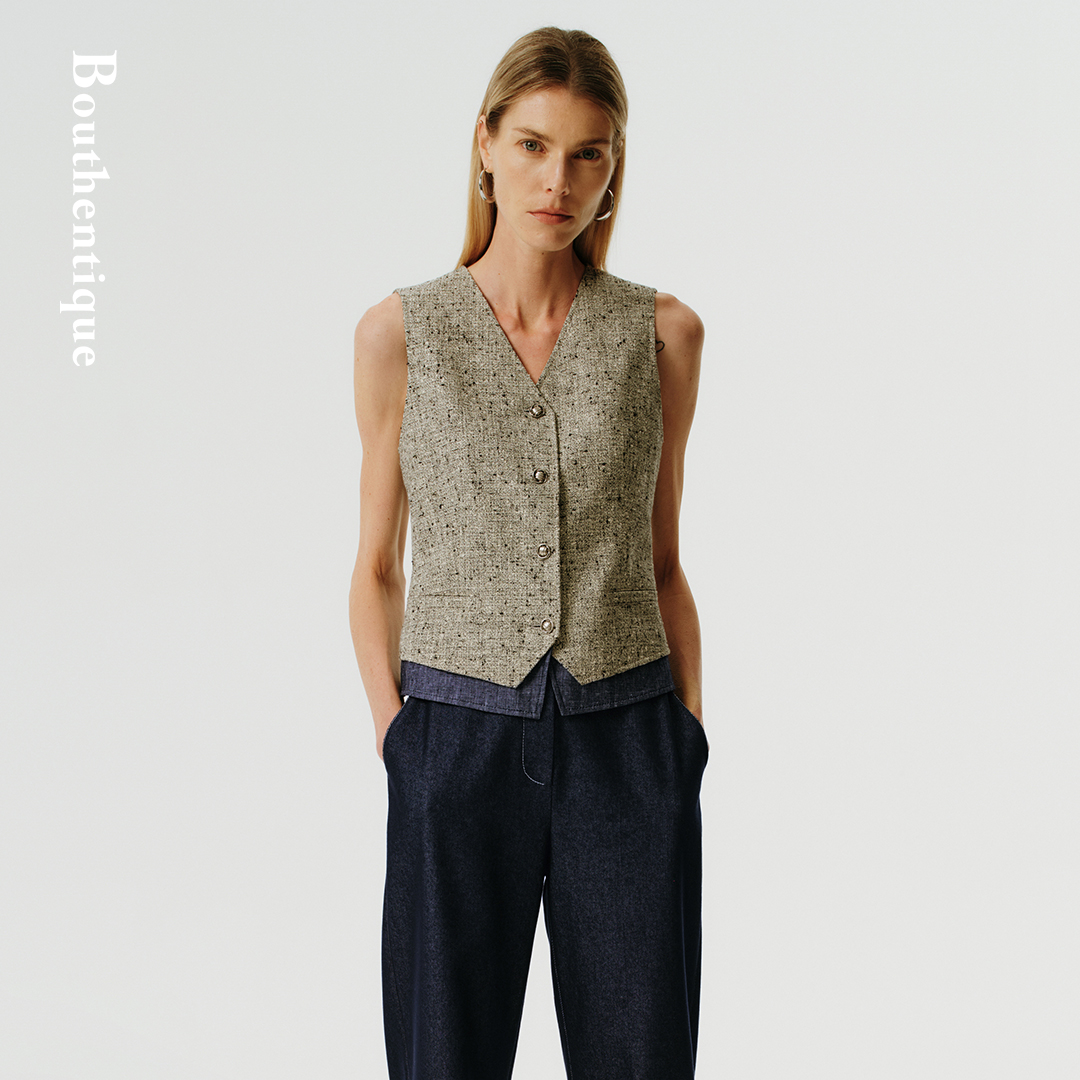 【Susie】Bouthentique高级花纱亚麻料假两件设计马甲224321G1C15