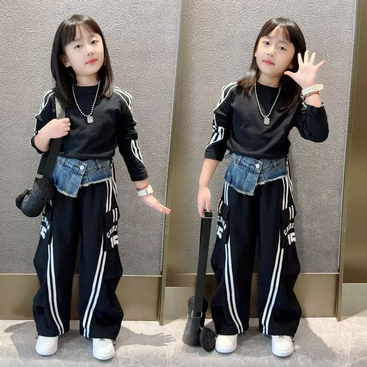 女童秋装套装2025新款女孩春秋洋气时髦长袖工装裤爵士舞两件套潮