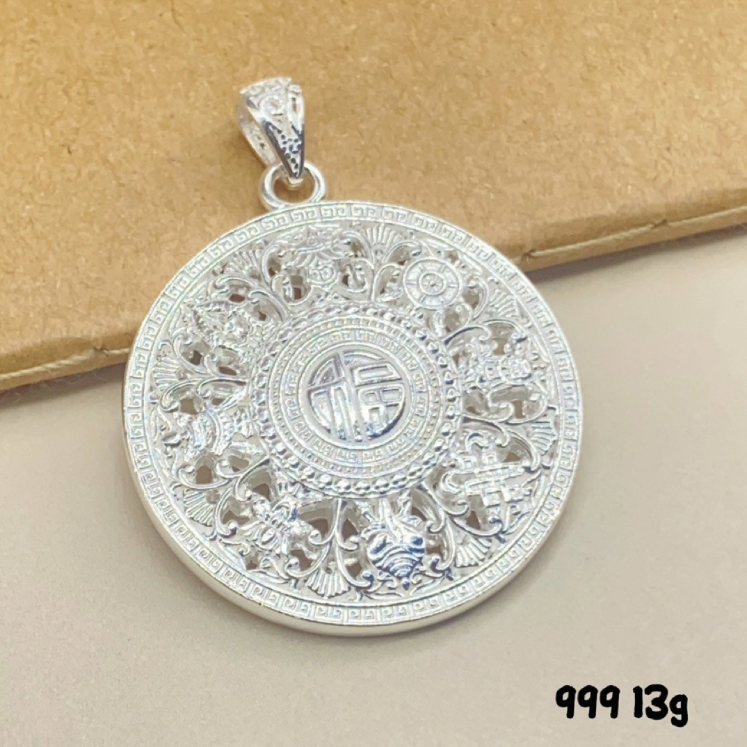 吊坠足银 999八宝罗盘吊坠 国潮民族风福字吊坠男女平安扣项链