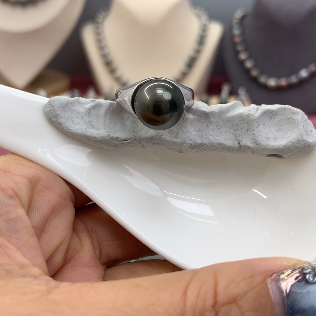 海水珍珠戒圈银S925镶嵌大**豆