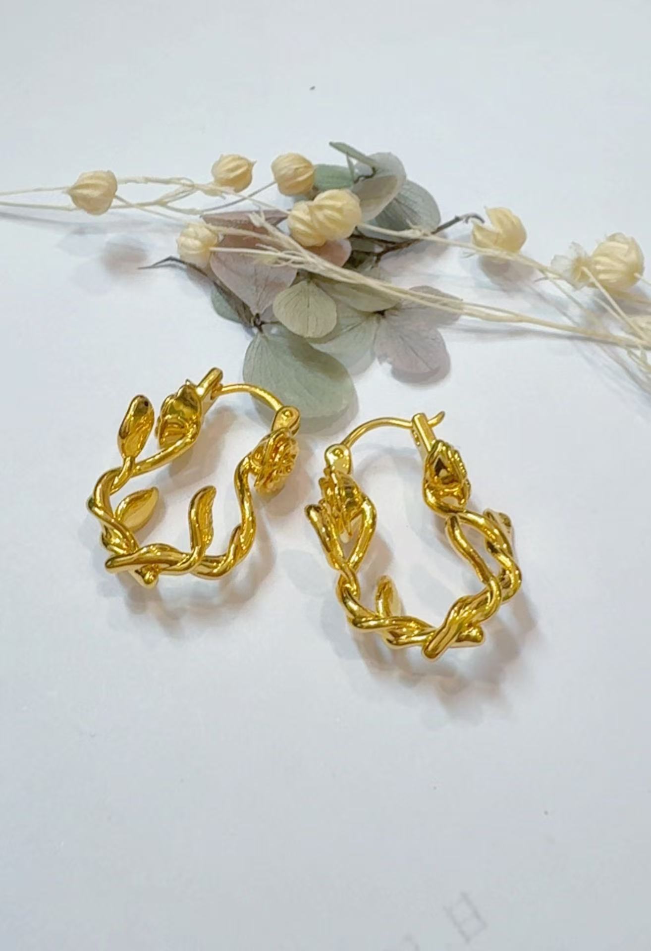 金灵王时尚黄金足金5D无氢工艺编织玫瑰花花耳饰精致精美圈圈气质