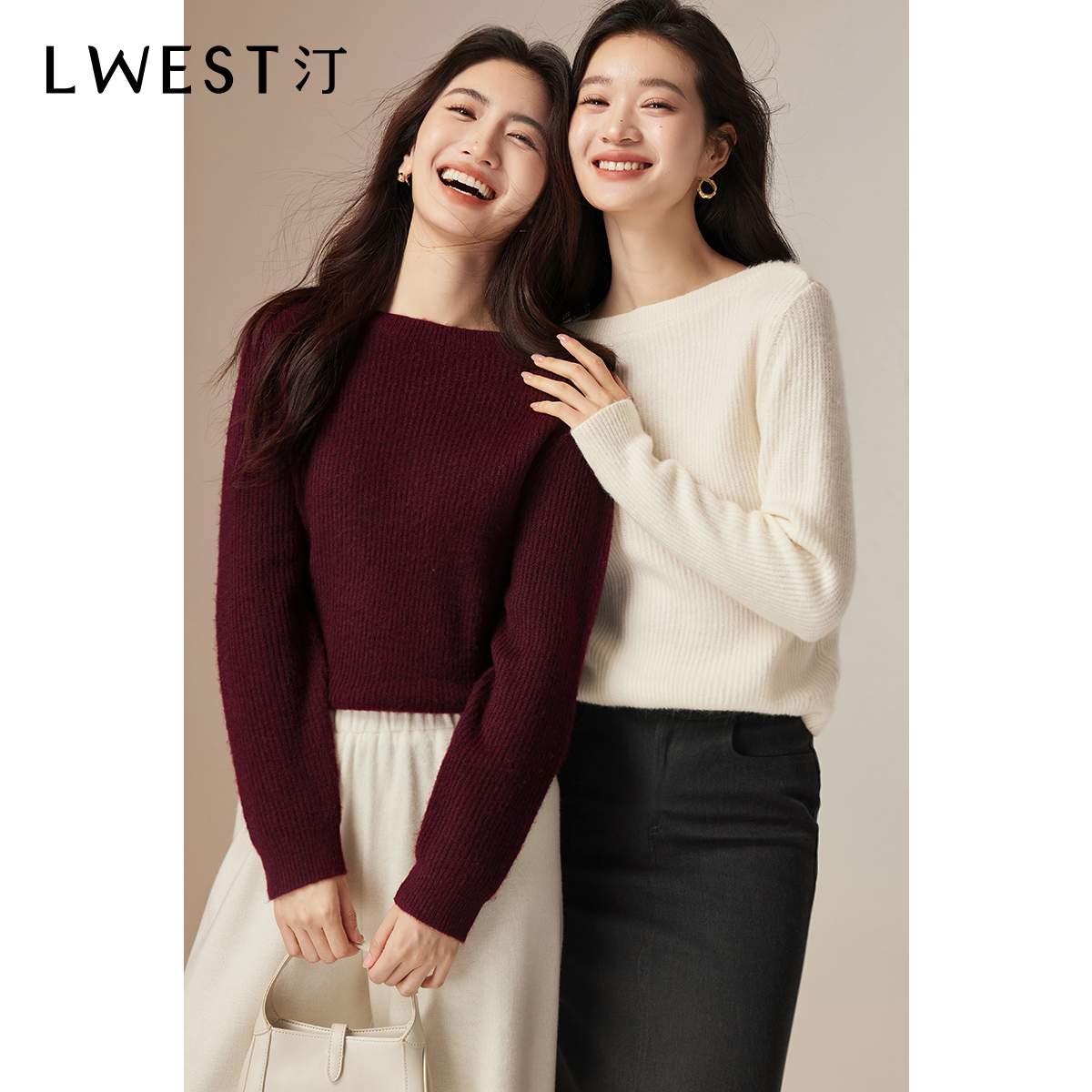 【备用链接】朗文斯汀简约通勤宽松一字肩针织衫DTYZ4509D03319