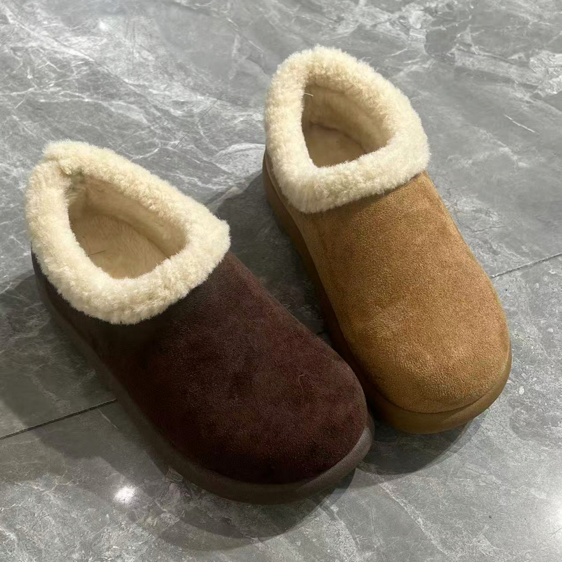 5852加绒厚底一脚蹬勃肯鞋女冬季新款保暖毛毛口百搭小土豆棉鞋