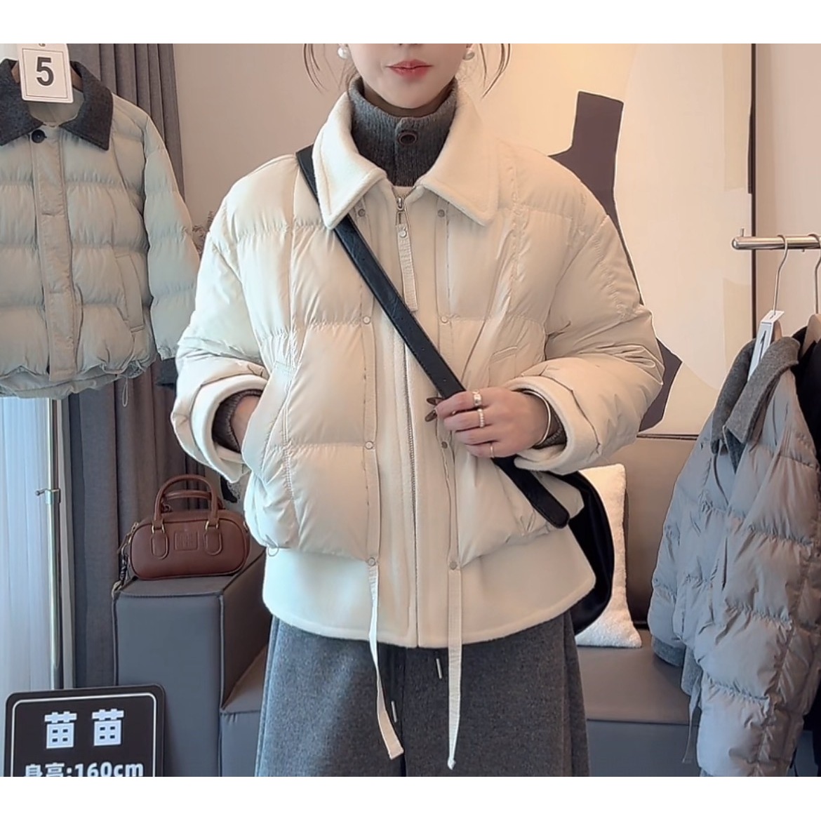 棉服拼接翻领加厚棉服女款2025冬季新款假两件保暖外套