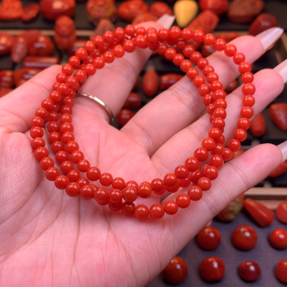 南红玛瑙未镶嵌保山樱桃红佛珠5.3mm
