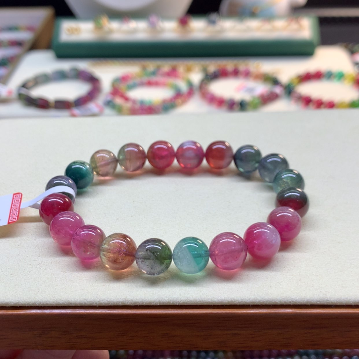 【闪购商品】碧玺手串未镶嵌西瓜碧玺9.5mm猫眼