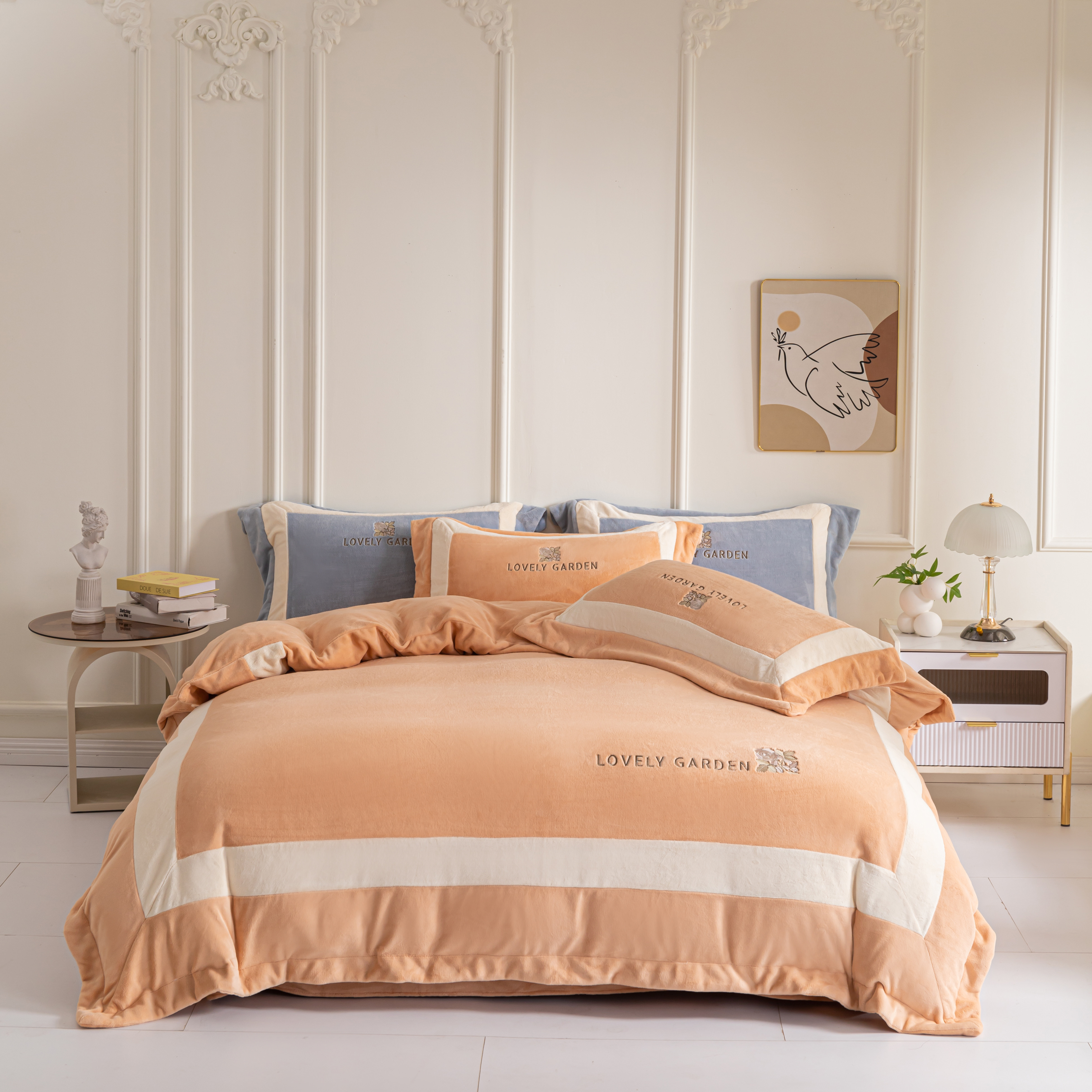 皇室嘉和唯美绒四件套轻奢亲肤简约加厚宽边冬季保暖防静电