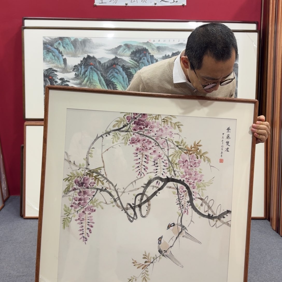 国画带框绘画80/80尺寸