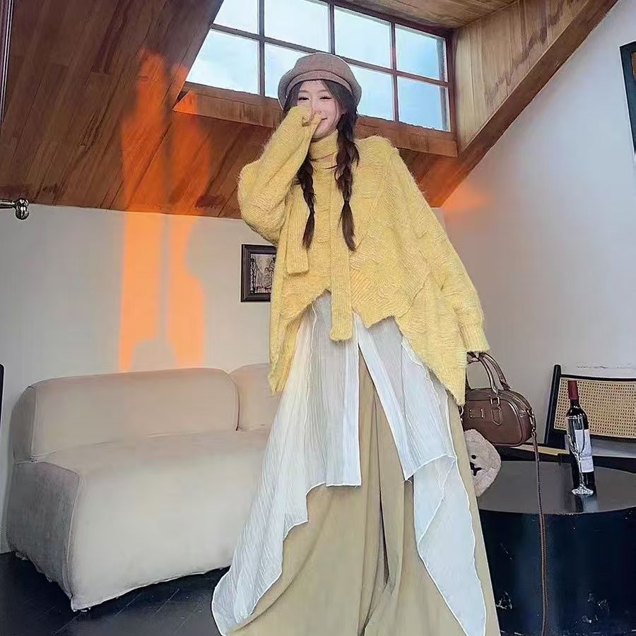 出片保暖发热长袖上衣休闲少女风百搭针织毛衣厚款