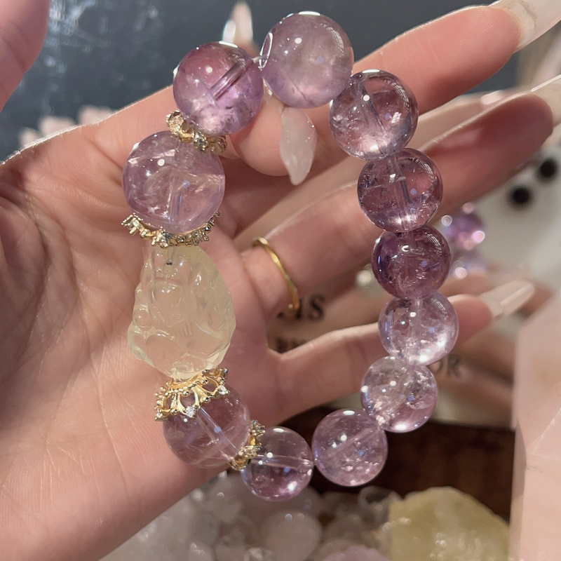 【逢考必过】14m紫水晶+凤九手串原创设计天然水晶Y40