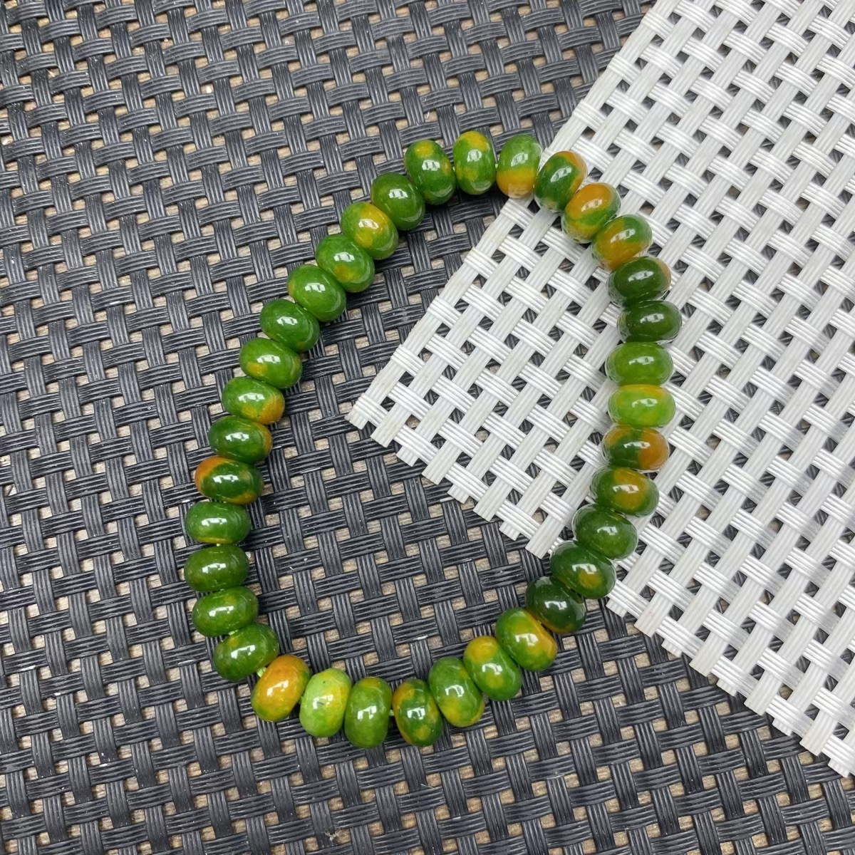 甘纹草孔雀绿舒8mm算盘珠手串491