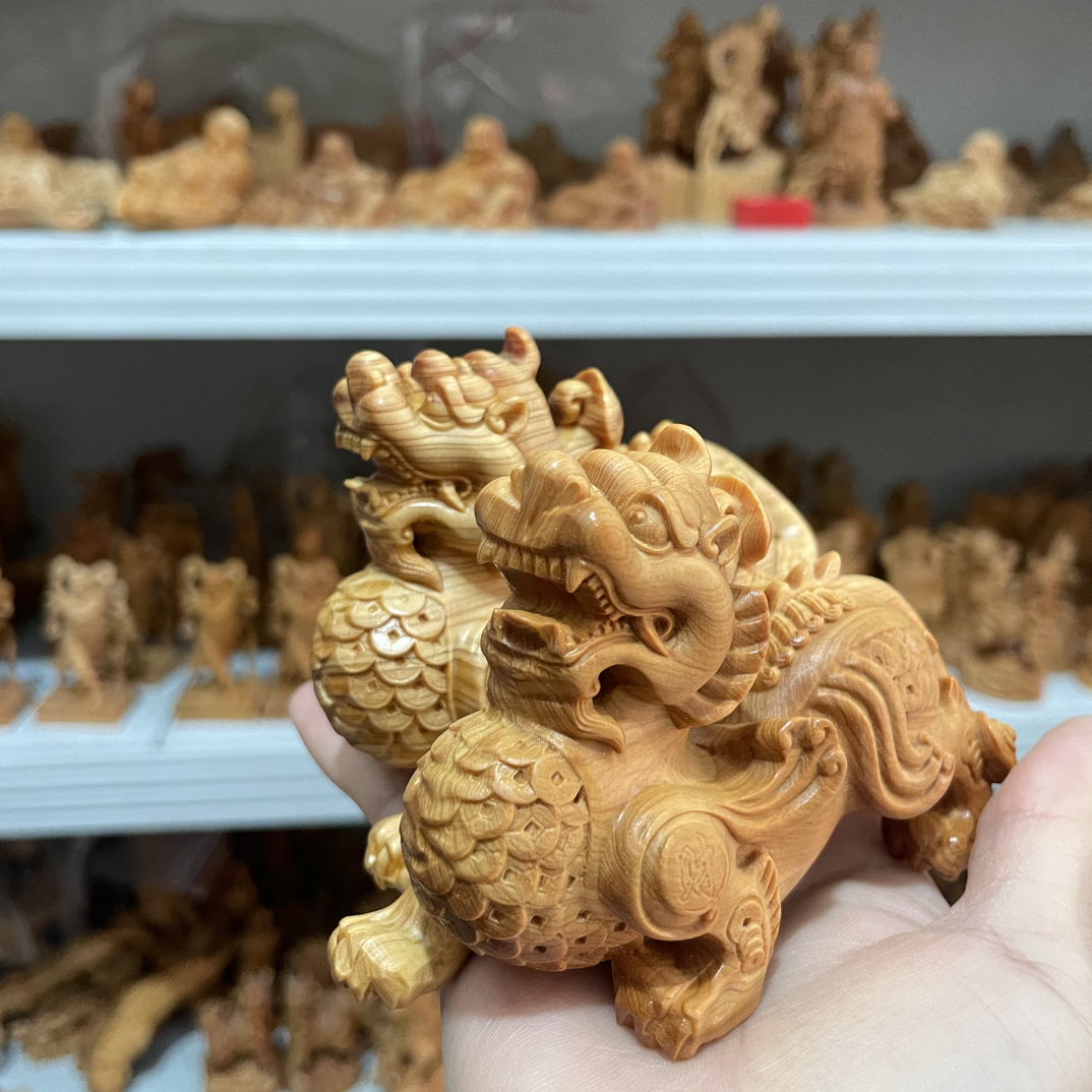 崖柏木雕汉代招财貔貅一对家居家用客厅办公桌面上工艺品车载摆件