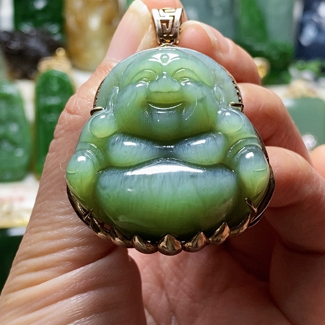 和田玉颈饰猫眼银S925镶嵌