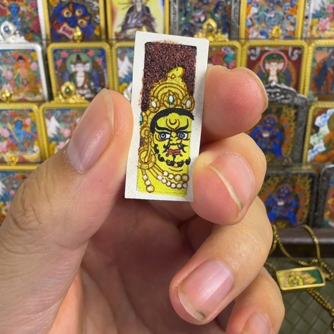 吊坠纯手绘1×3黄财神唐卡