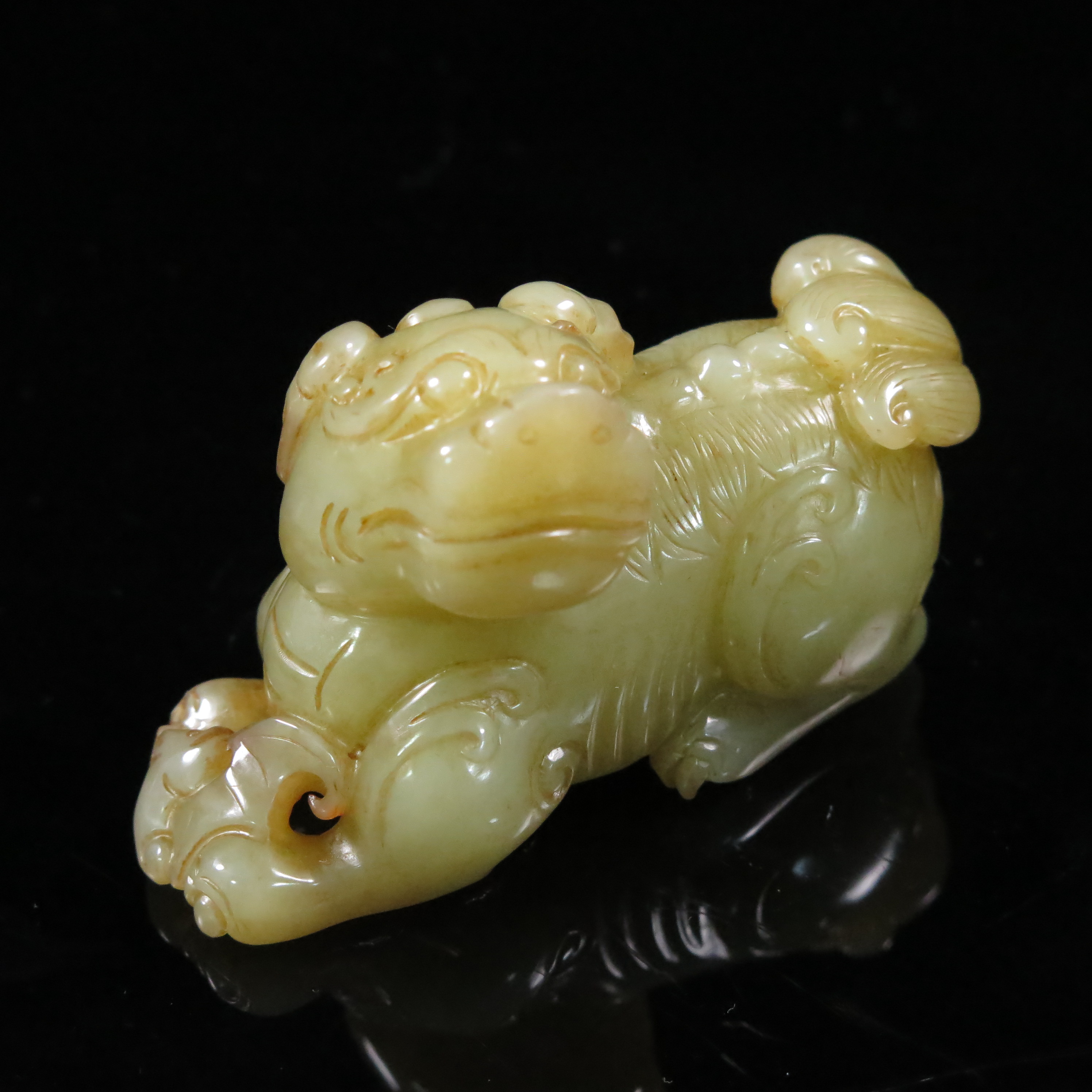 清晚期黄玉瑞狮暖手/HY589767/和田玉/槐荫山房