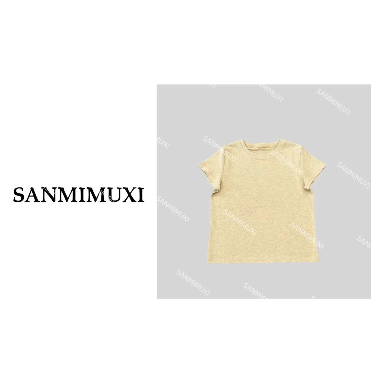 SANMI/叁米  秋款磨毛正肩短袖圆领T恤  3083