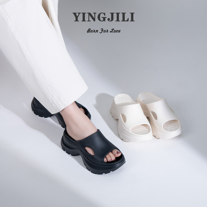 YINGJILI/英吉丽夏季厚底洞洞鞋沙滩鞋女露趾半拖鞋女外穿增高