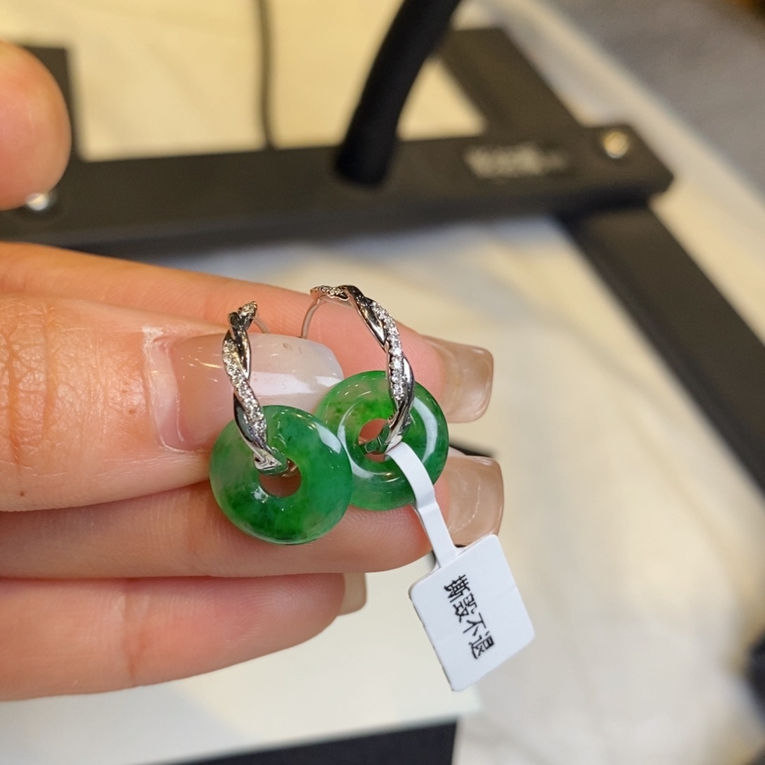翡翠耳饰18K金镶嵌设计款麻花耳包➕甜甜圈
