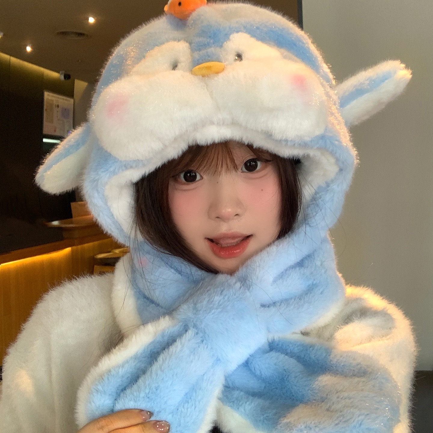 保暖甜美可爱大檐休闲风冬季网红加厚玩偶毛绒帽子