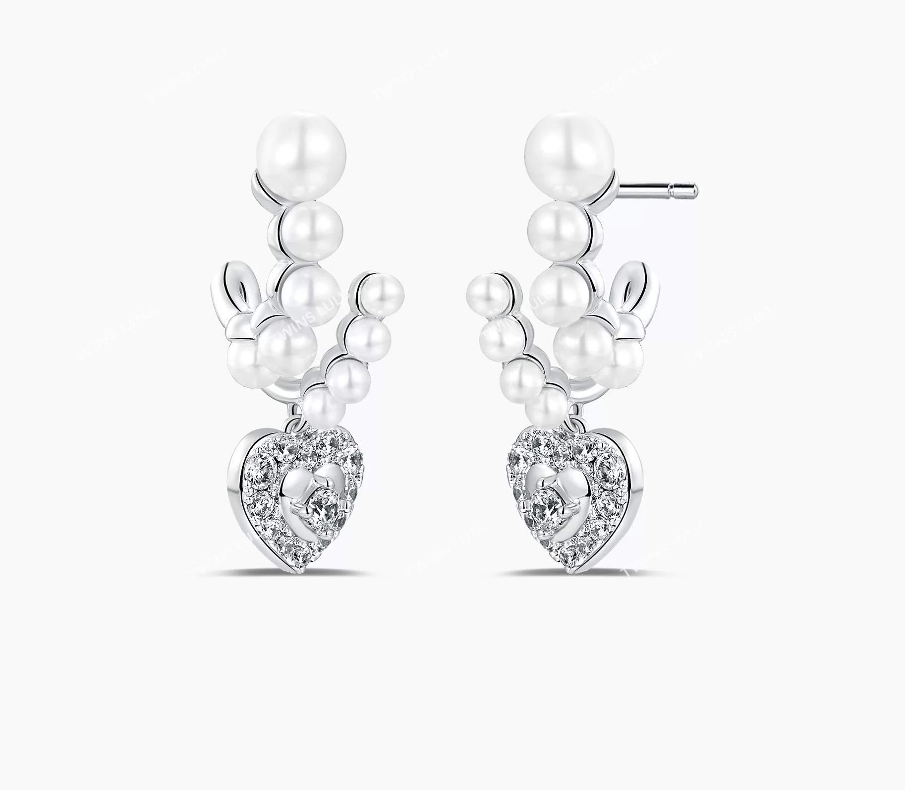 铜合金锆石耳饰 真金电镀锆石珍珠爱心耳环女时尚耳钉百搭耳饰