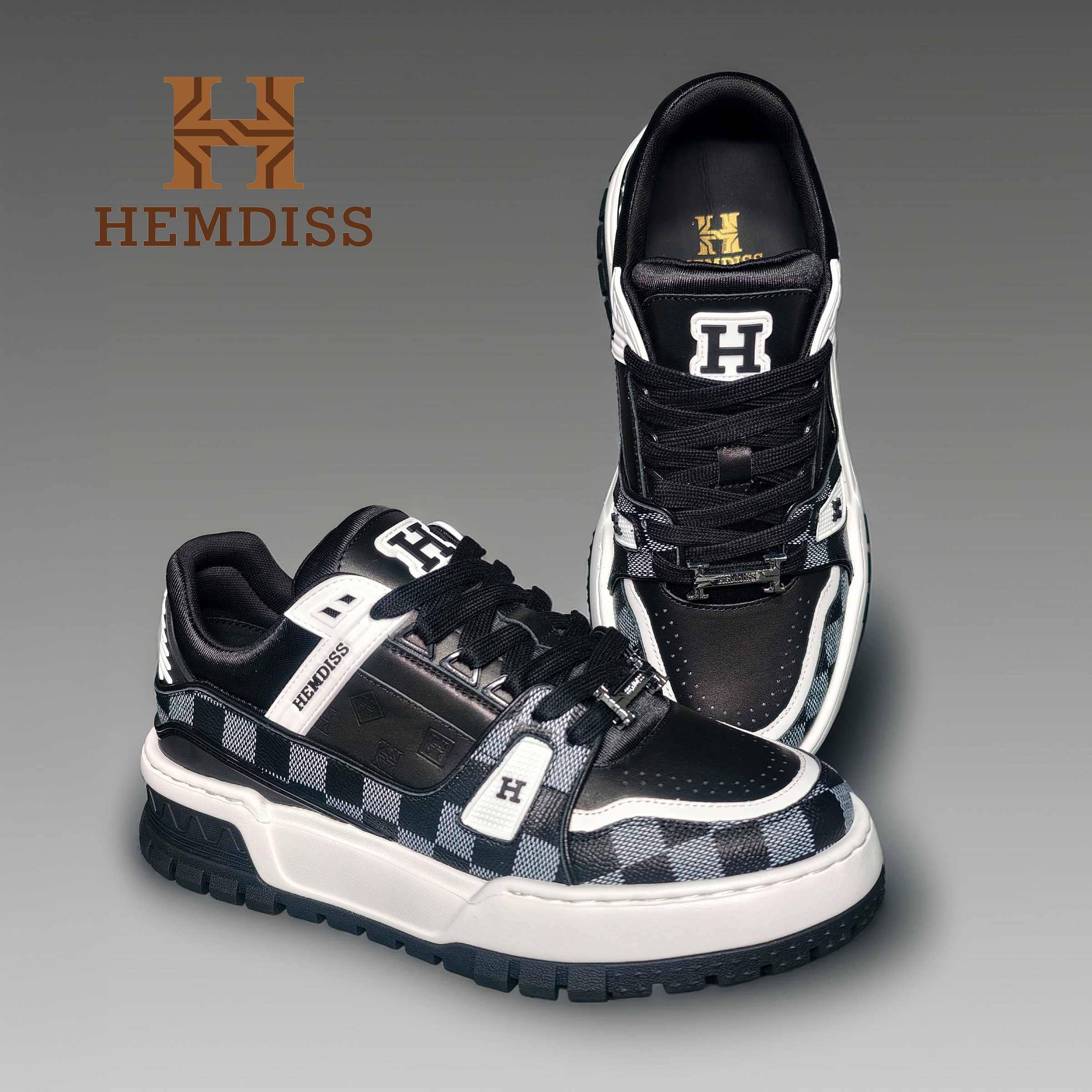 【皇嘉名品】爱马法蒂斯HEMDISS新款男士系带真皮时尚增高休闲板鞋