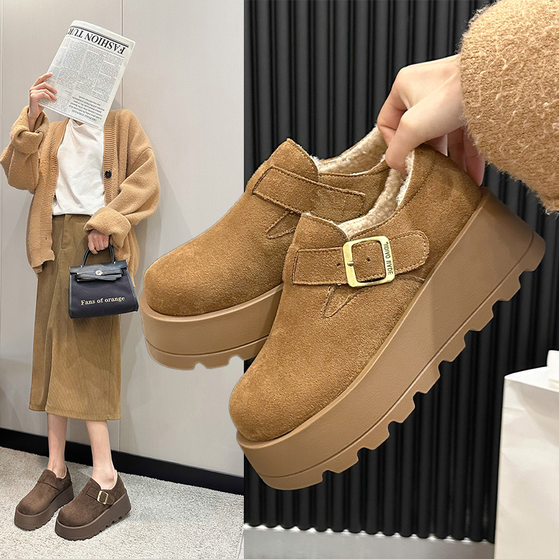 松糕厚底增高勃肯鞋女鞋加绒保暖雪地靴2025新款冬季乐福博肯棉鞋
