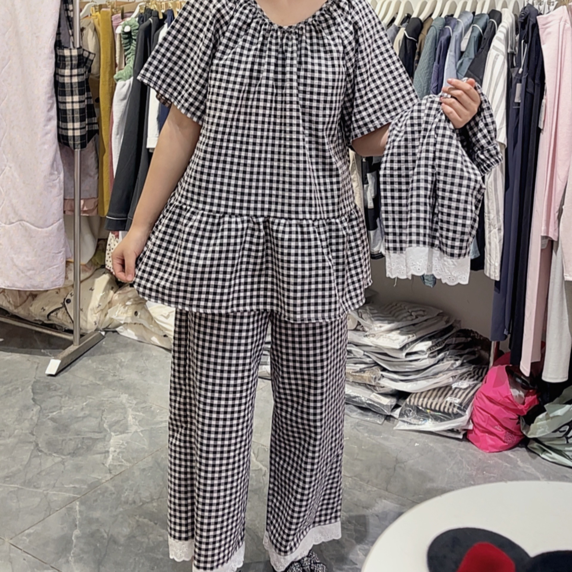 名媛家娃娃格子款三件套