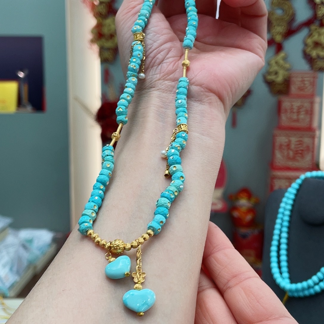 绿松石颈饰18K金镶嵌