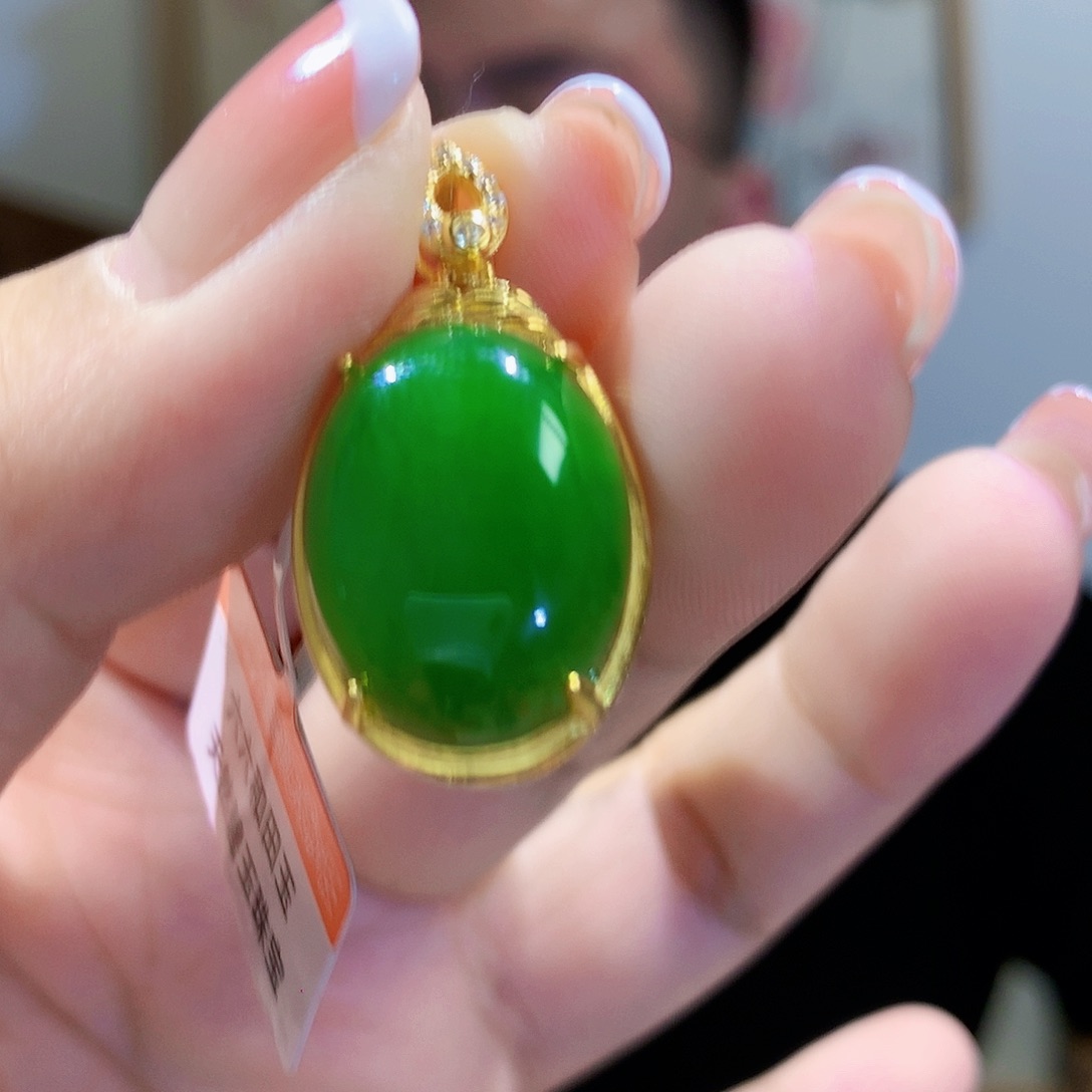 和田玉（碧玉）颈饰银S925镀金镶嵌