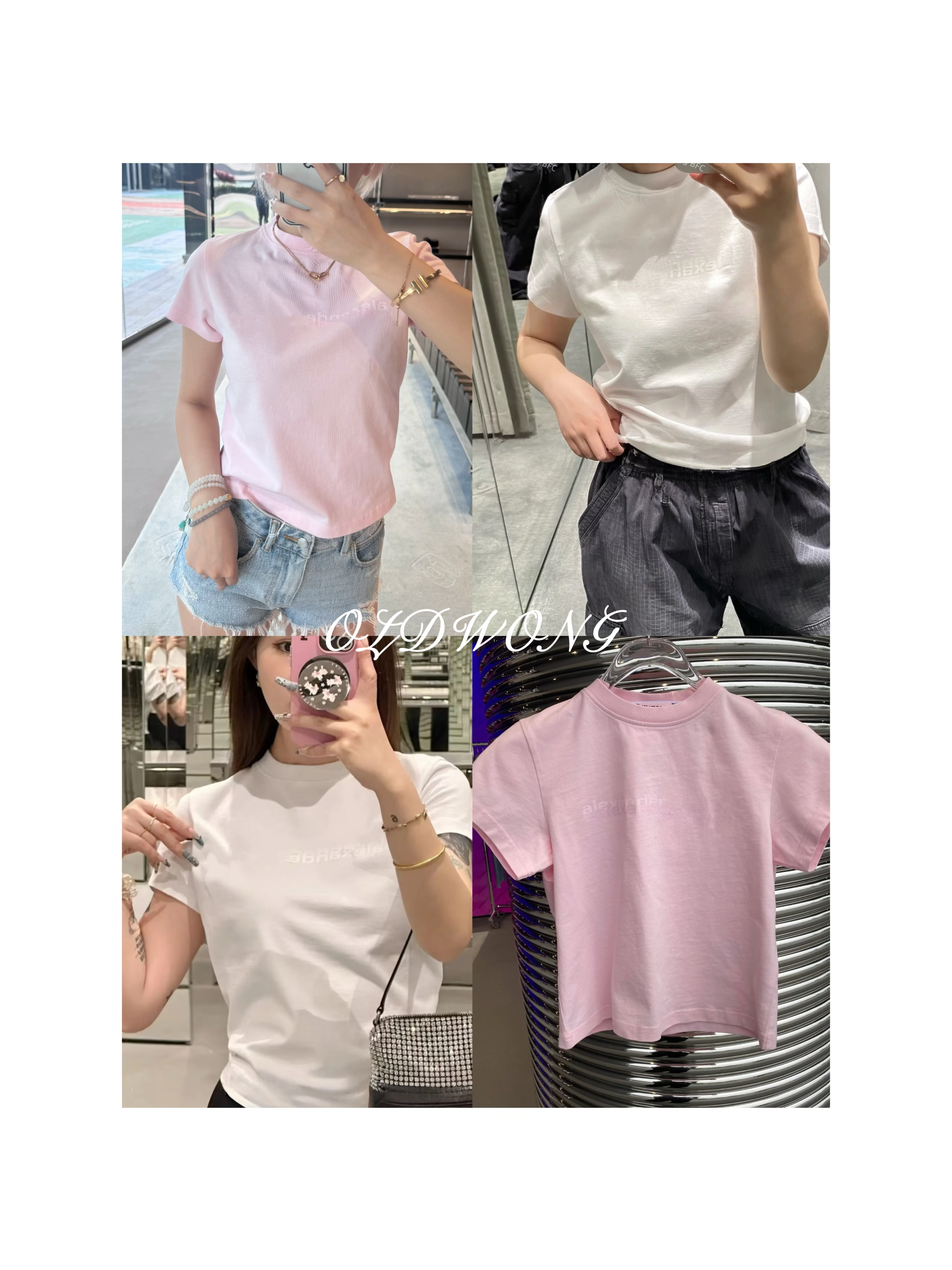 OLDWONG“甜妹穿搭”立体堆堆logo清爽干净正肩短袖