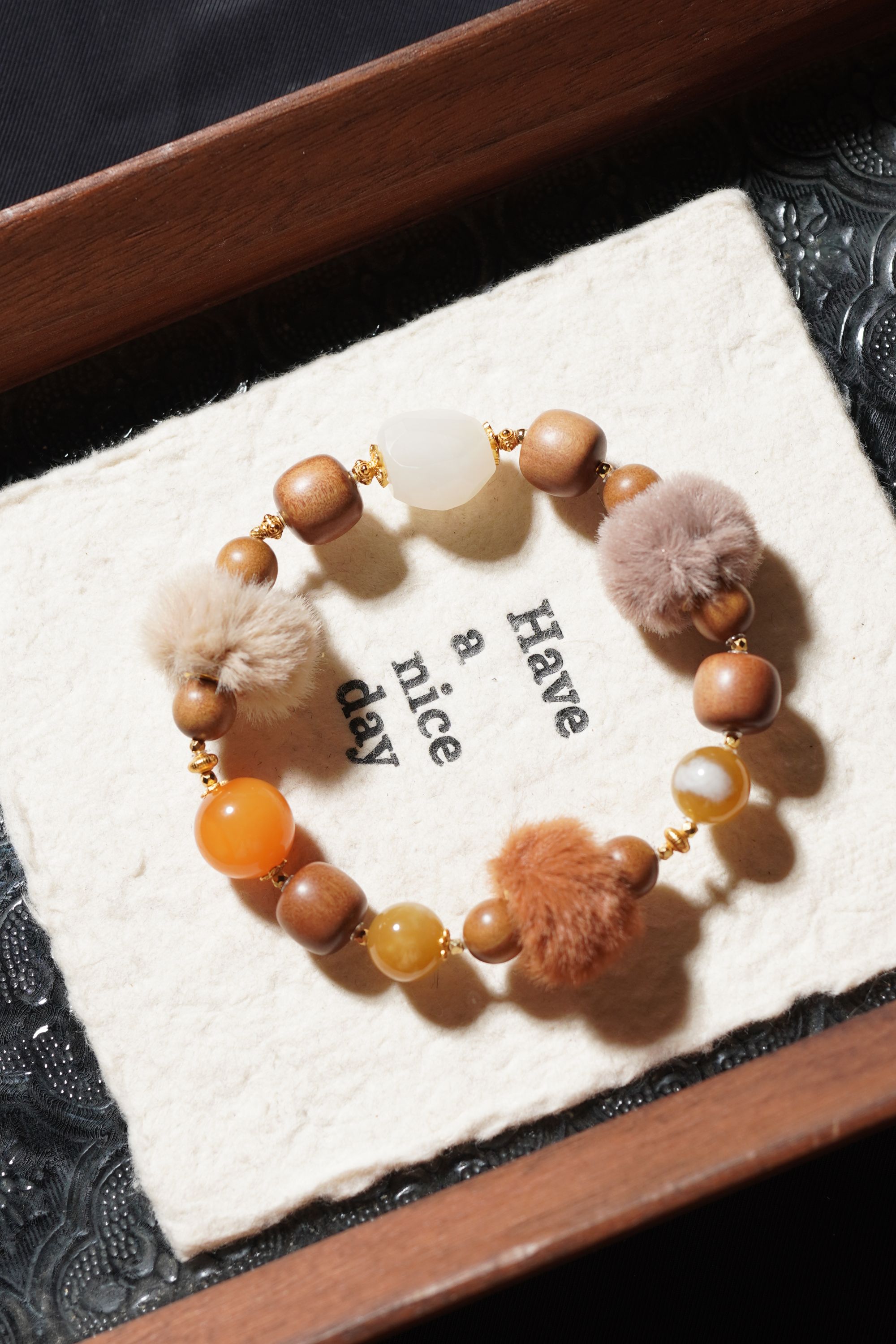 毛毛虫 天然印度黑肉老山檀8mm、10mm多宝单圈手串