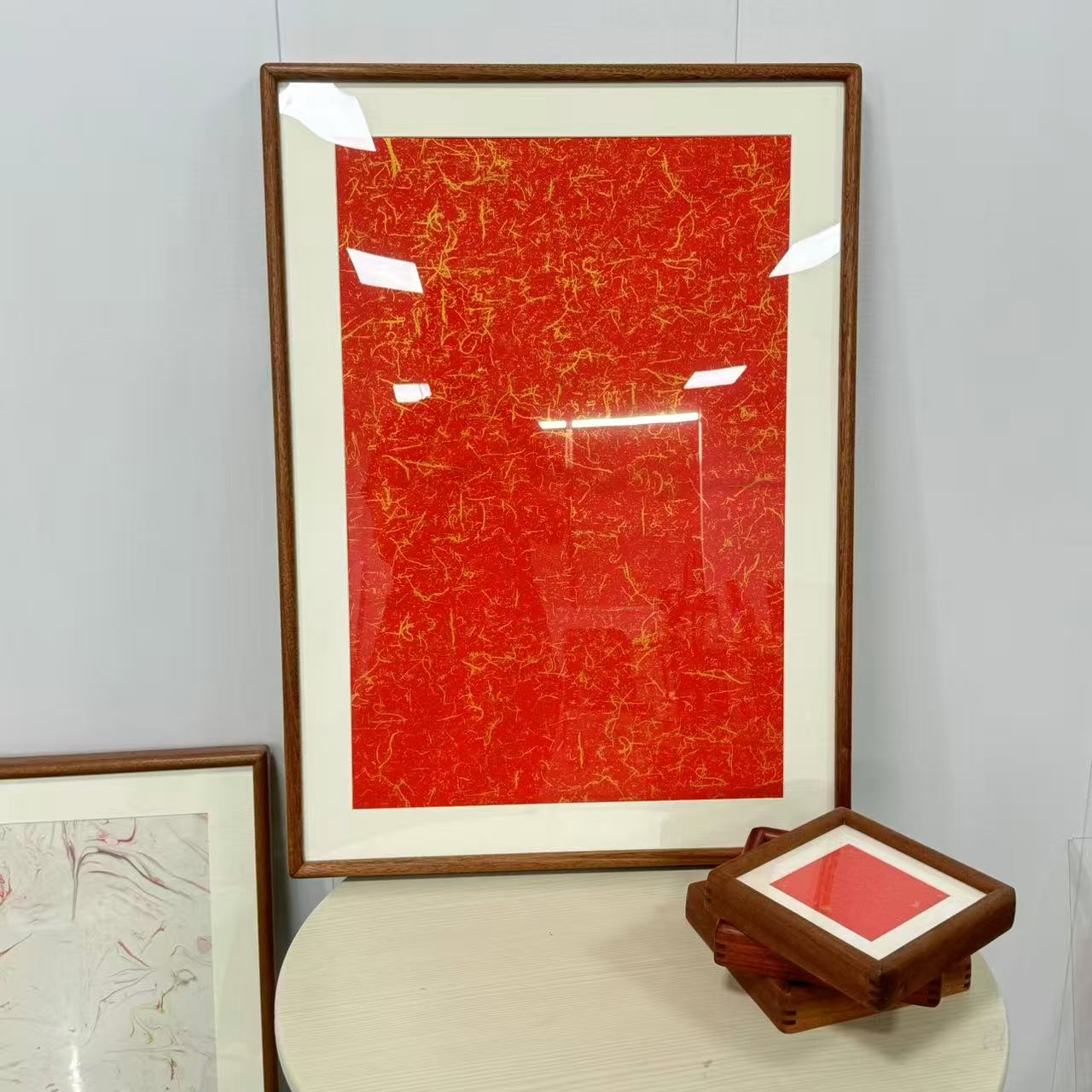 2个装70*50画芯60*40榫卯乌檀木平面画框原木色