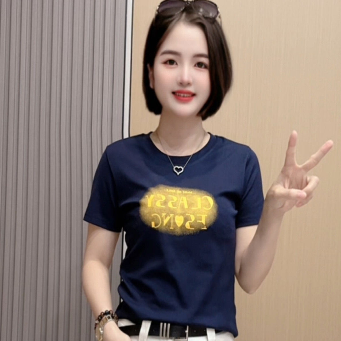 李米米 新款圆领修身时尚百搭短袖T恤衫女892