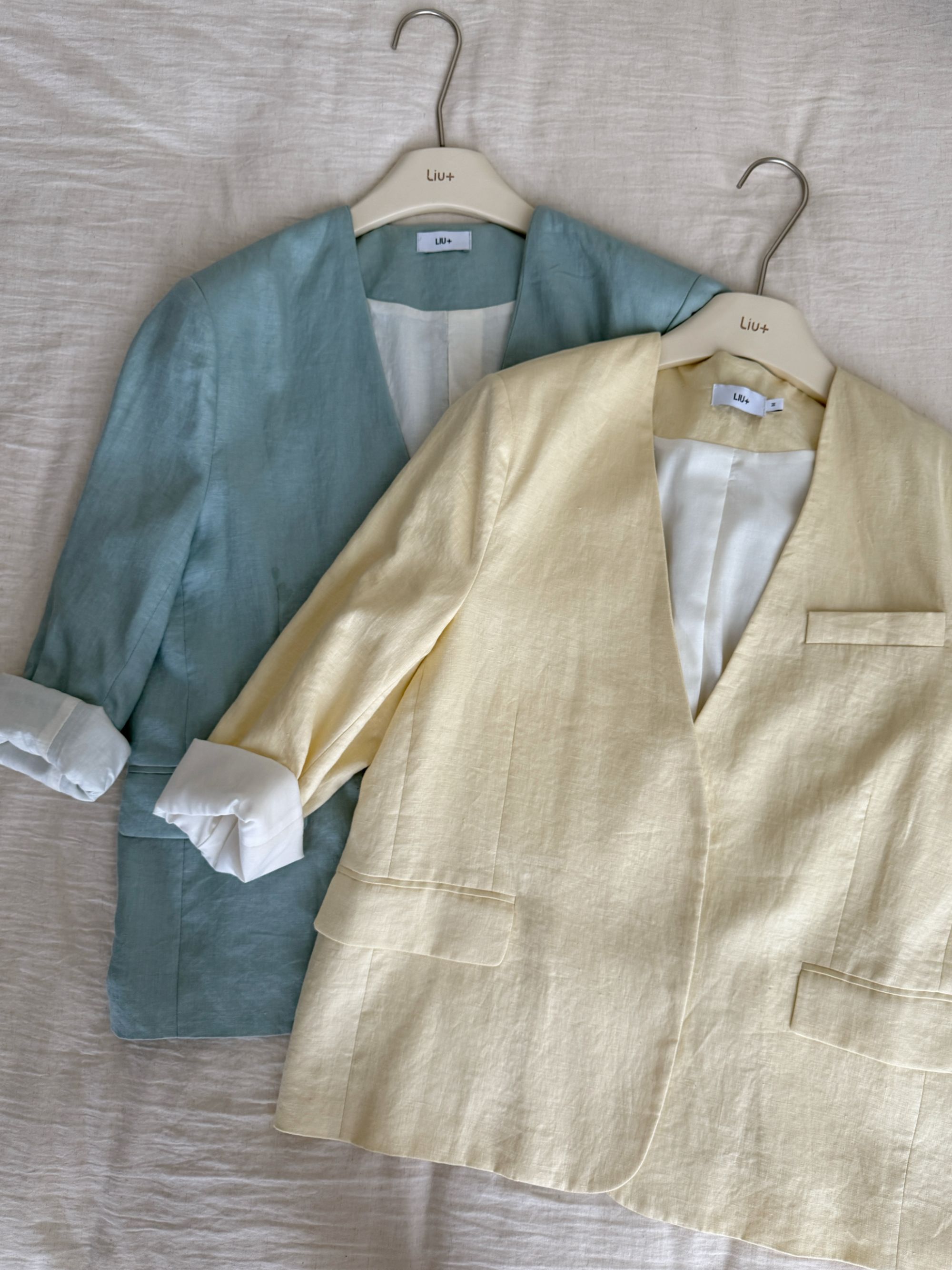 【LIUU】盐系女孩 | 雾霾蓝色宽肩亚麻西装