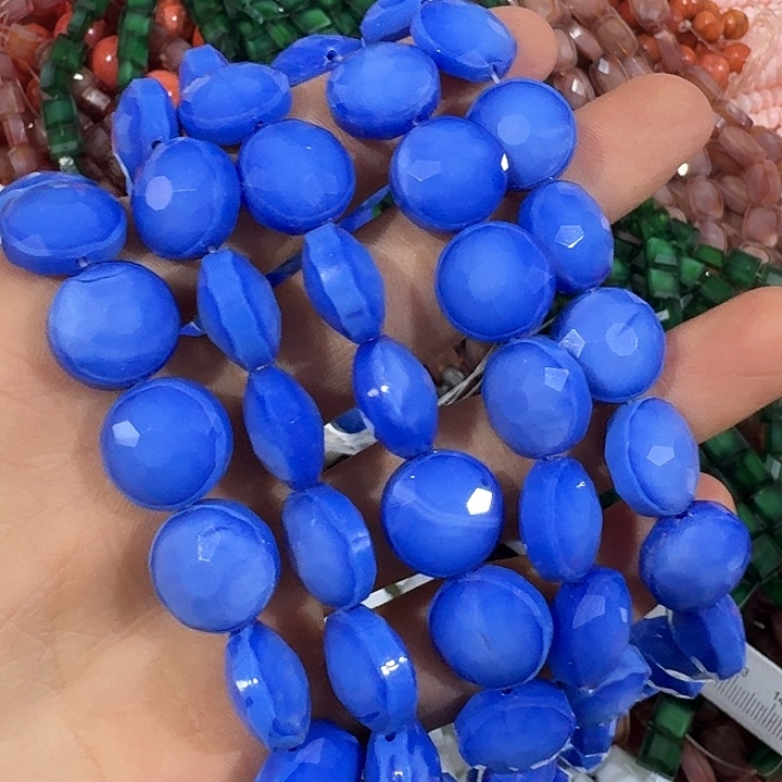 玛瑙/玉髓合金珠宝半成品一条蓝色胖豆豆34厘米